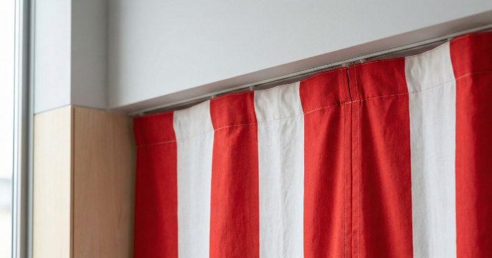 赤白の縦じまが鮮やかな紅白幕の質感が分かるクローズアップ