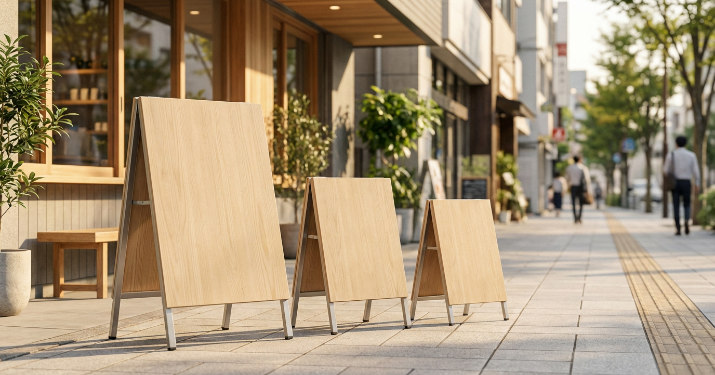 街頭に並べられたサイズの異なるA型看板