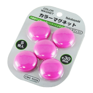 丸形マグネット(φ30mm)　ピンク　5個セット　ナカバヤシ